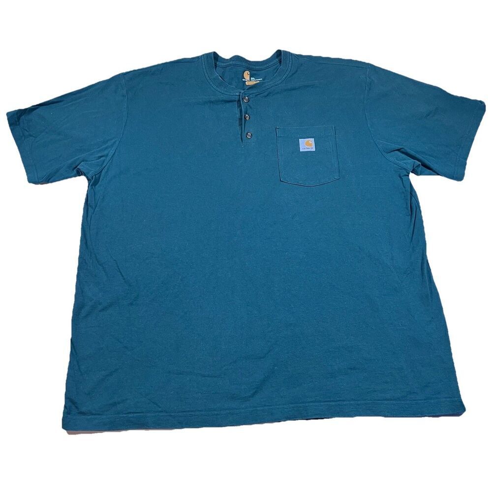 Carhartt Green Short Sleeve Henley Pocket T-Shirt Original Fit Men's 2XL
